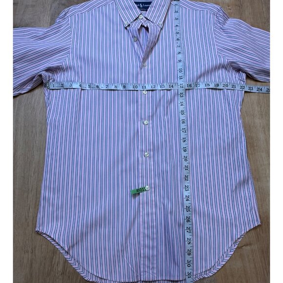 90s Ralph Lauren Mens Cotton Button Down Striped Shirt Pink Blue White 32/33 - Picture 6 of 8